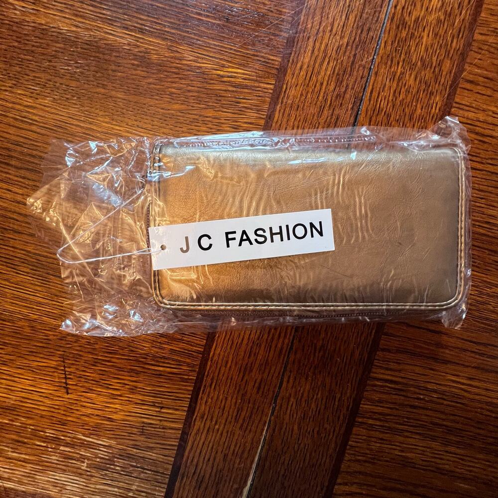 NWT JC Fashion Gold Brown Wallet Clutch Zipper Snap Closure ID Holder - Picture 5 of 8